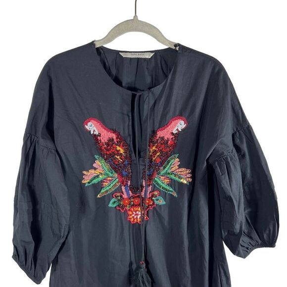 Zara Embroidered Parrot Puff Sleeve Romper Dress - Picture 4 of 11